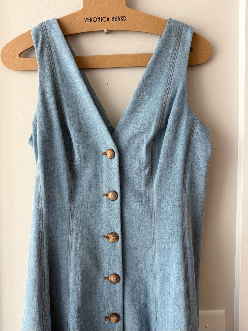 Like New! Veronica Beard Mirage Blue Denim Button-Front Lou Midi Dress - Picture 4 of 8